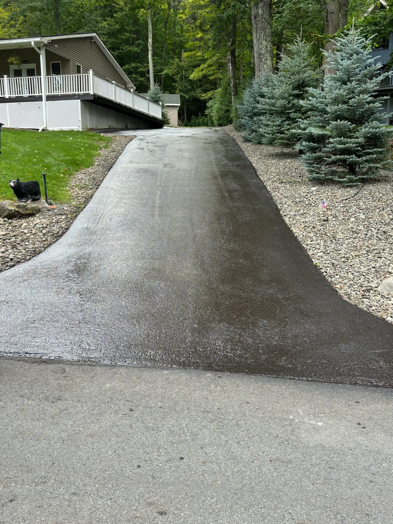 Mountain home driveway after sealcoating