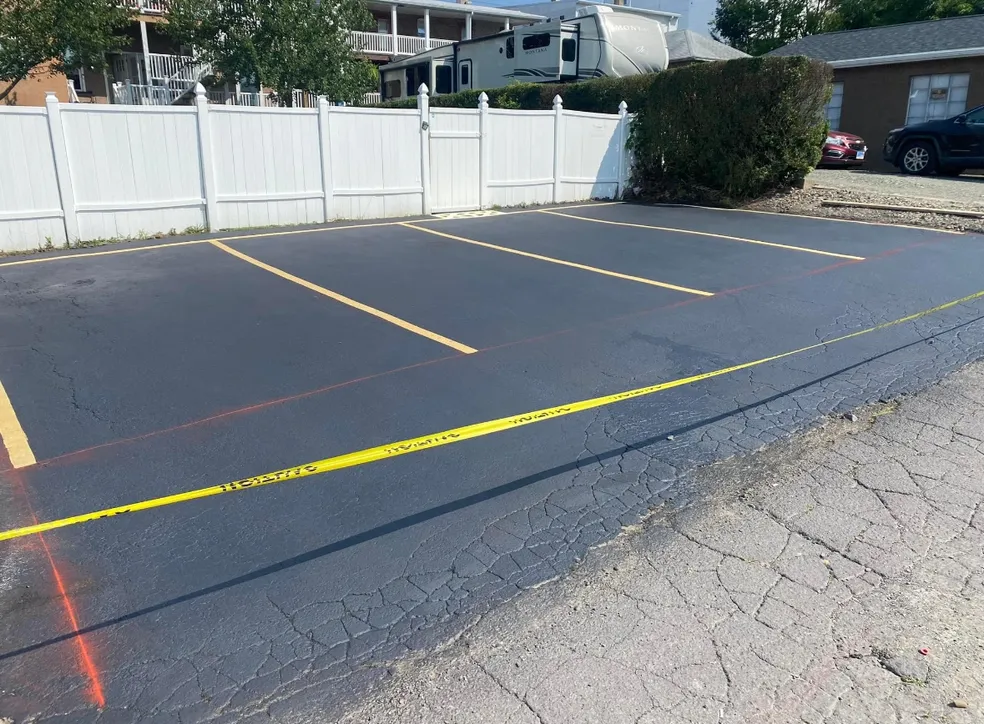 Commercial parking lot with fresh yellow line striping